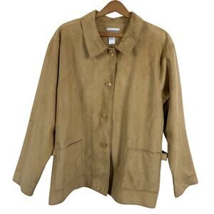 Vintage 90s Coldwater Creek Women Faux Suede Jacket Size XL Western Ranch Boho